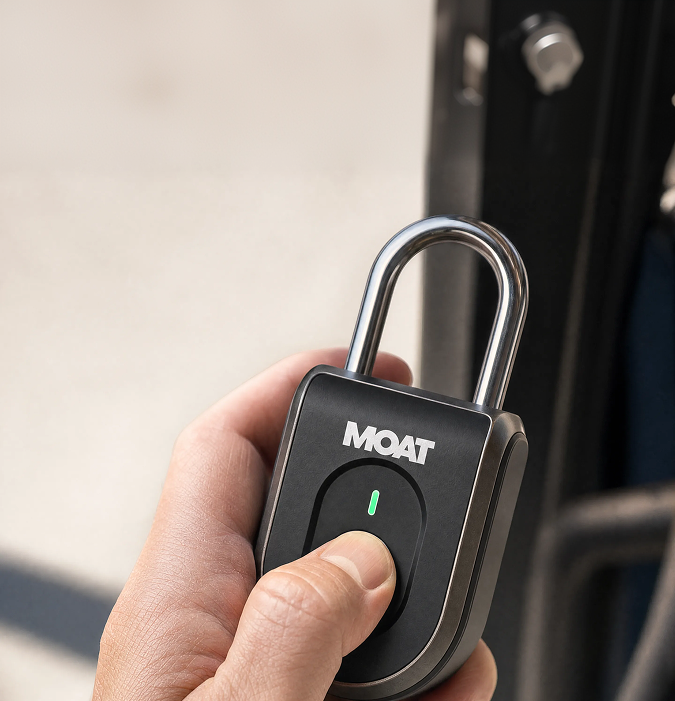 MOAT Locker fingerprint padlock in use